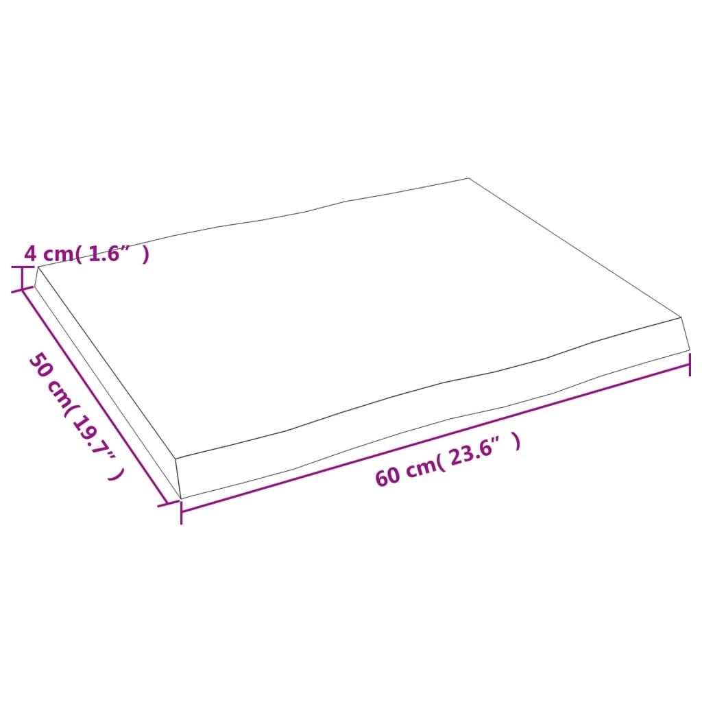 Natural Live Edge Solid Wood Table Top, 60x50x(2-4) cm, Untreated