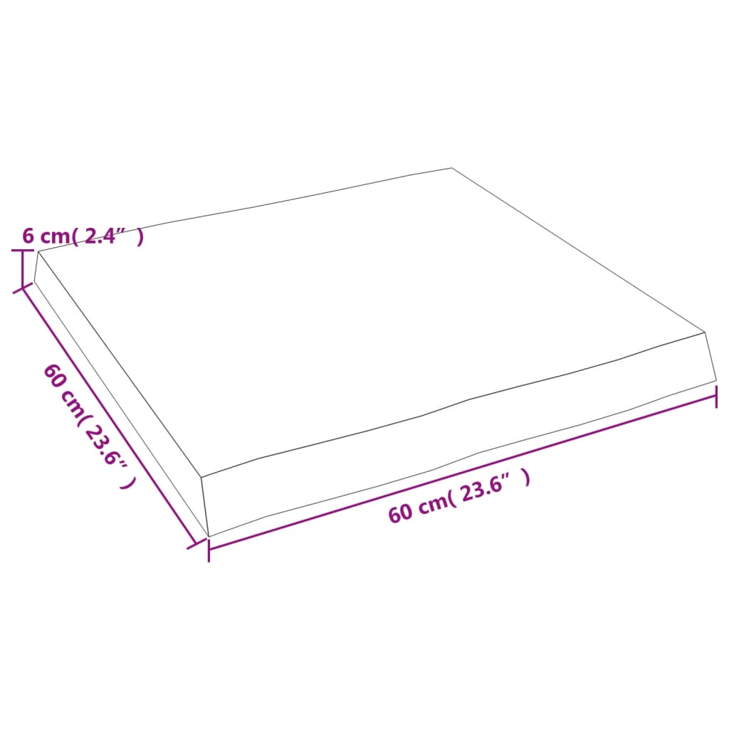 Untreated Solid Wood Live Edge Table Top 60x60x(2-6) cm