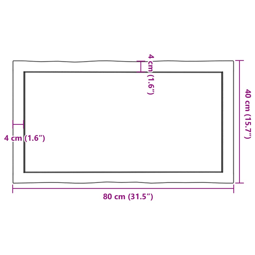 Solid Wood Live Edge Table Top 80x40x(2-4) cm - Untreated Finish