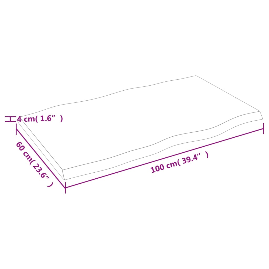 Live Edge Solid Wood Table Top 100x60x(2-4) cm - Untreated Finish