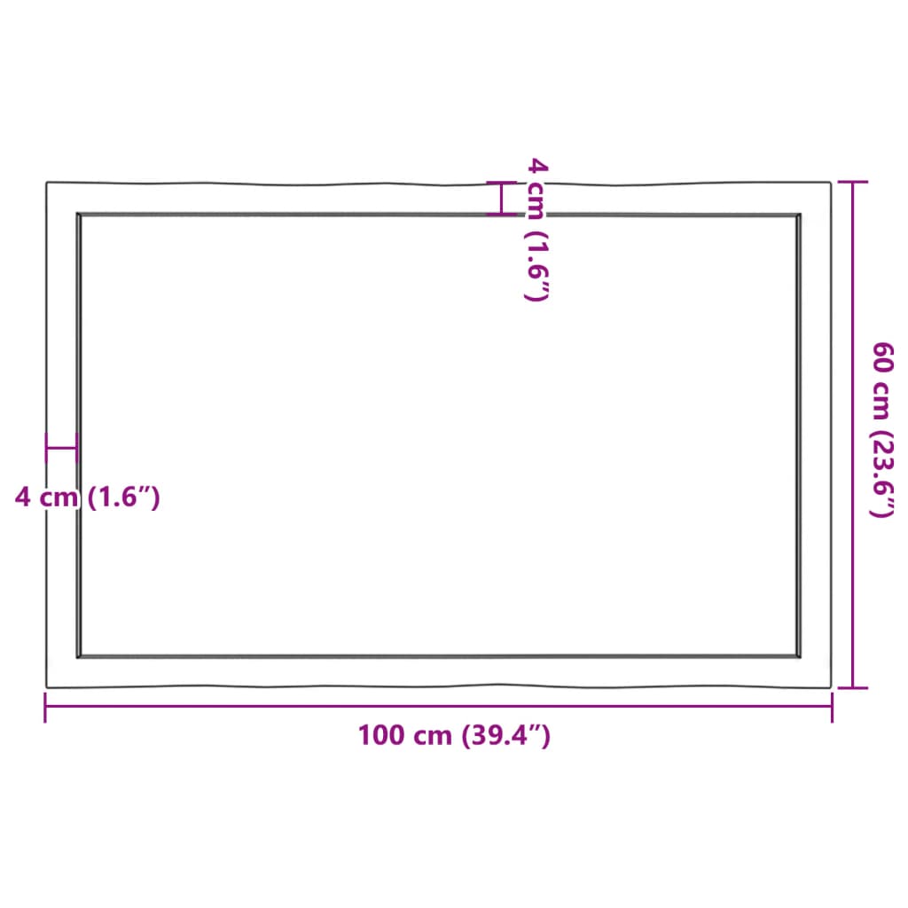 Live Edge Solid Wood Table Top 100x60x(2-4) cm - Untreated Finish