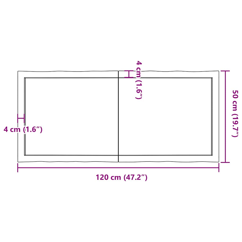 Solid Wood Live Edge Table Top - Natural, 120x50x(2-6) cm