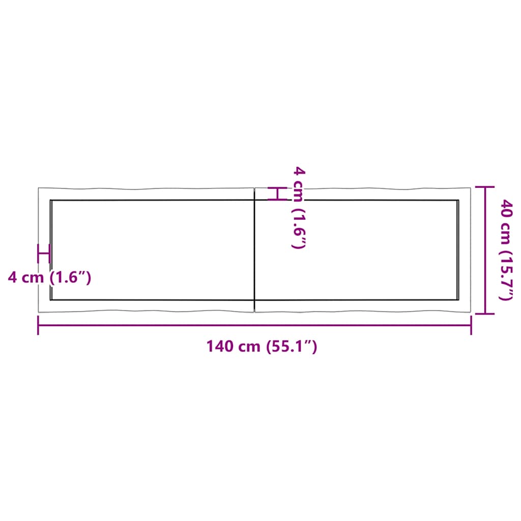 Table Top 140x40x(2-4) cm Untreated Solid Wood Live Edge
