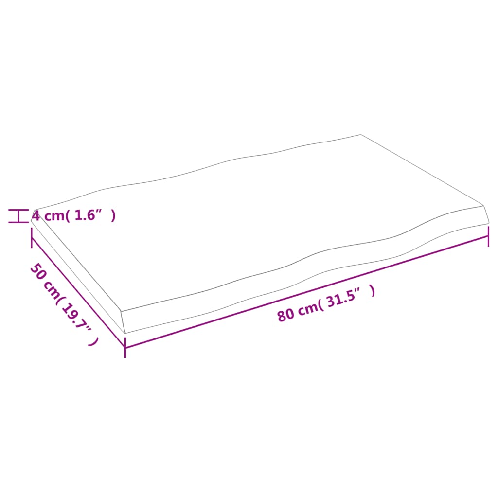 Live Edge Solid Wood Table Top, Light Brown, 80x50 cm