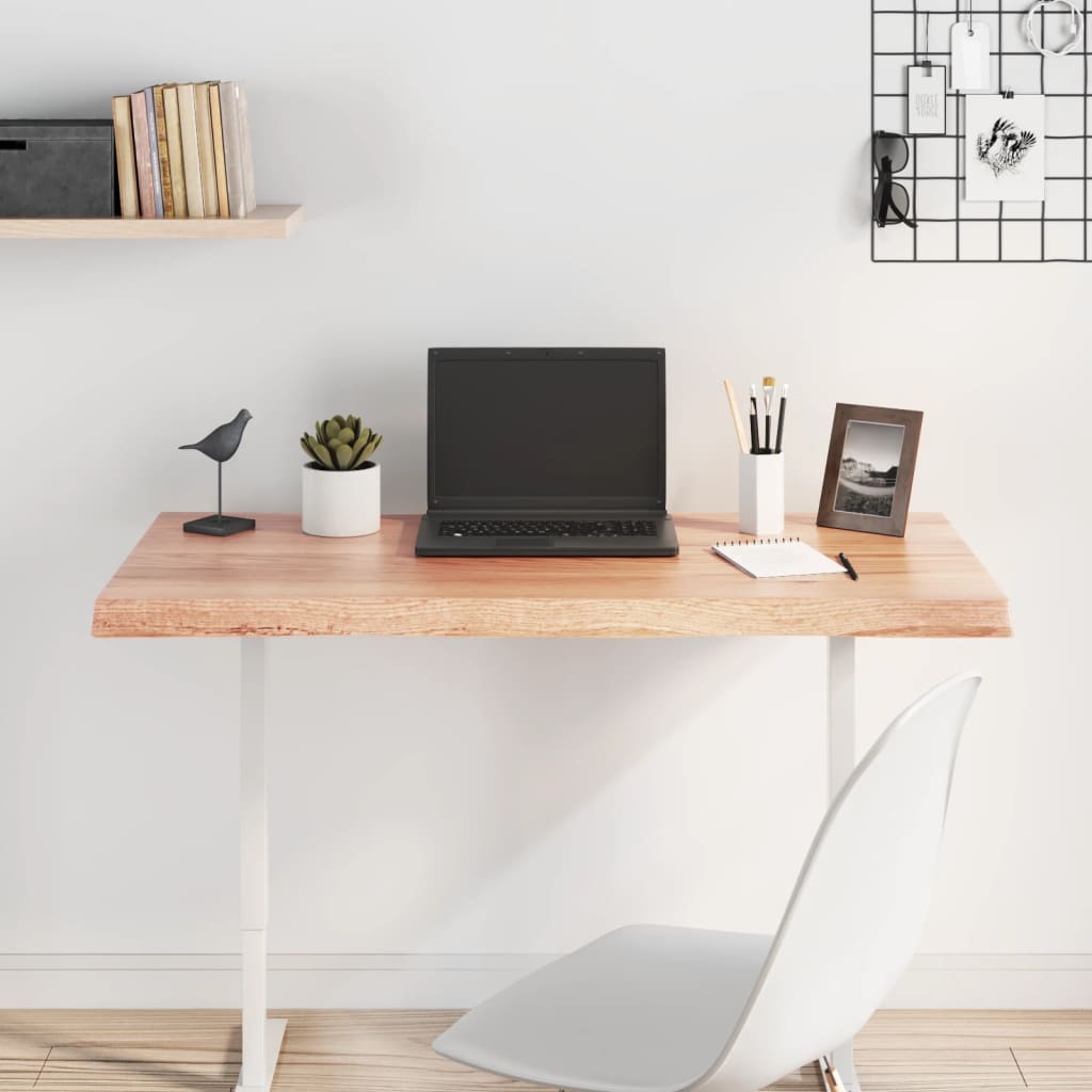 Live Edge Light Brown Treated Solid Wood Tabletop, 100x40cm