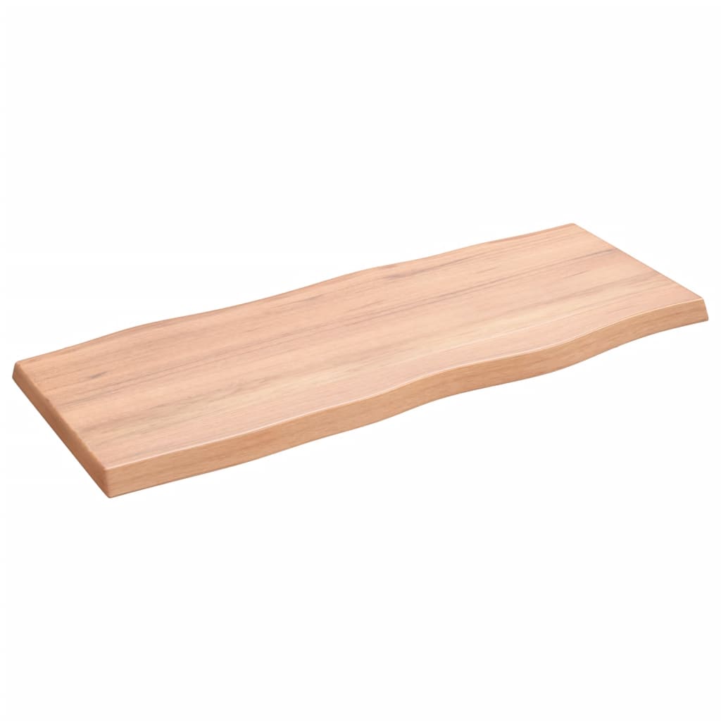 Live Edge Light Brown Treated Solid Wood Tabletop, 100x40cm