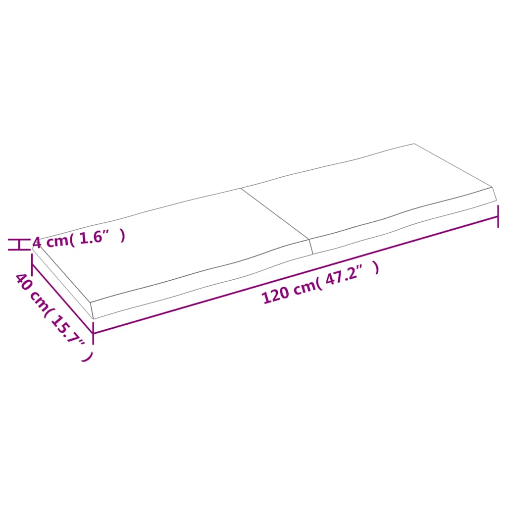Live Edge Solid Wood Table Top, Light Brown, 120x40x(2-4)cm