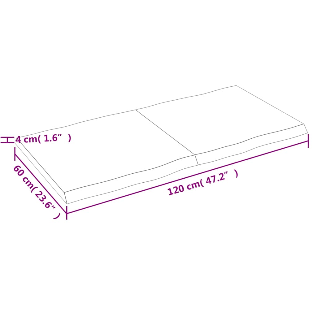 Live Edge Solid Wood Table Top, Light Brown, 120x60cm, Treated Finish