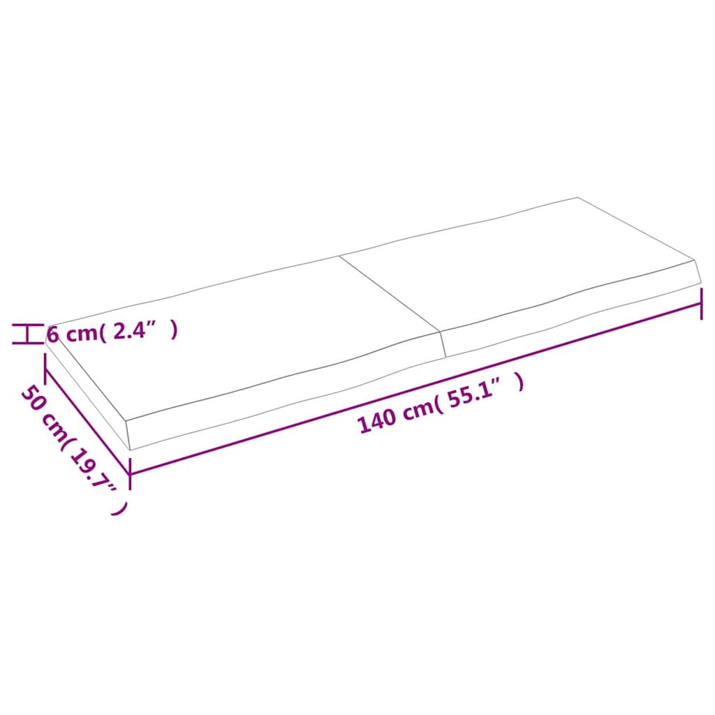 Live Edge Solid Wood Table Top, Light Brown, 140x50x(2-6)cm