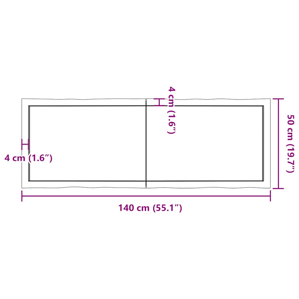 Live Edge Solid Wood Table Top, Light Brown, 140x50x(2-6)cm