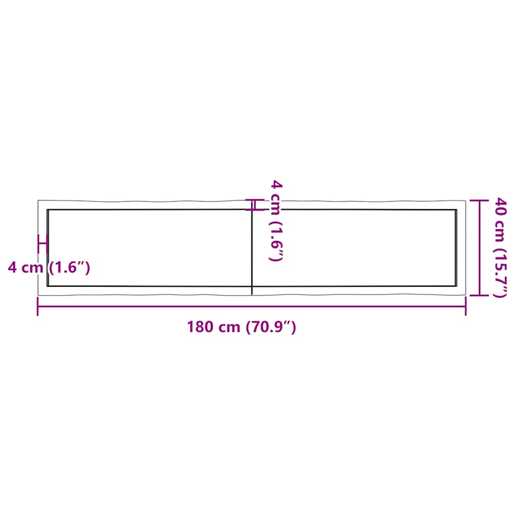 Solid Wood Live Edge Table Top, Light Brown, 180x40cm Adjustable Thickness