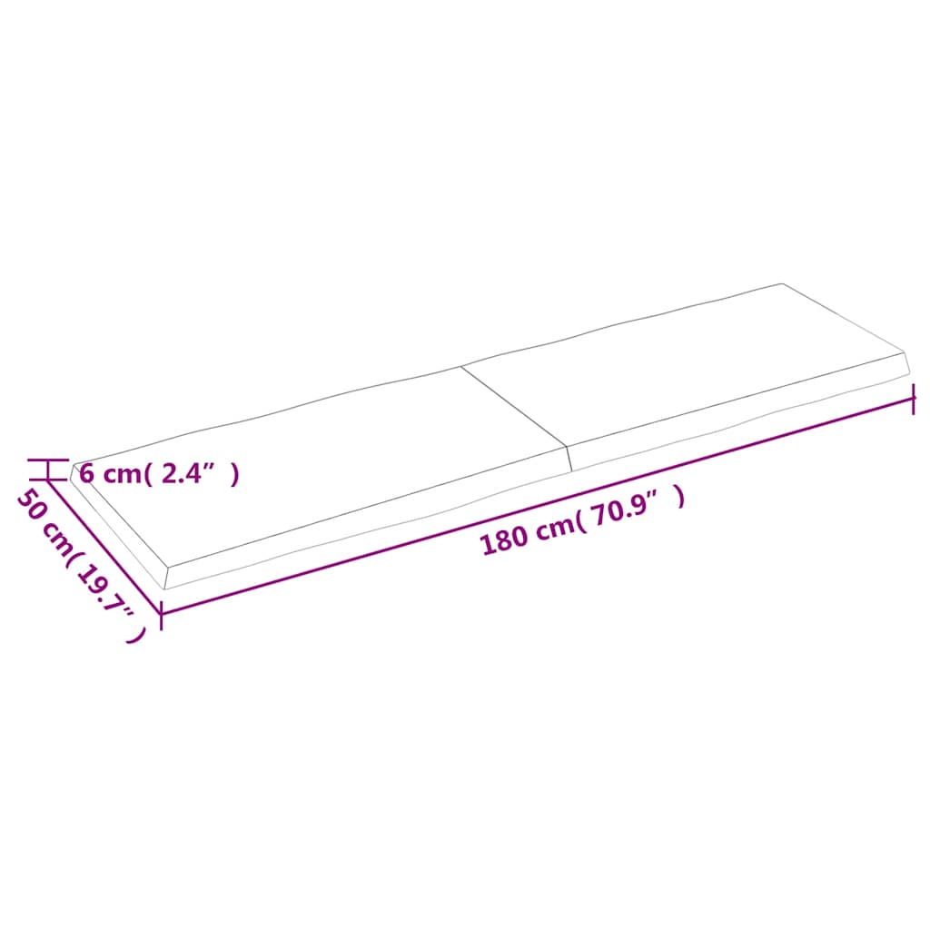Solid Wood Live Edge Table Top, Light Brown, 180x50x(2-6)cm