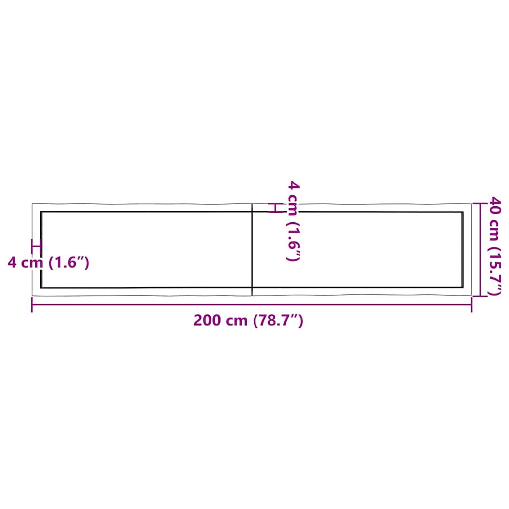 Live Edge Light Brown Solid Wood Table Top, 200x40cm, Treated Durable