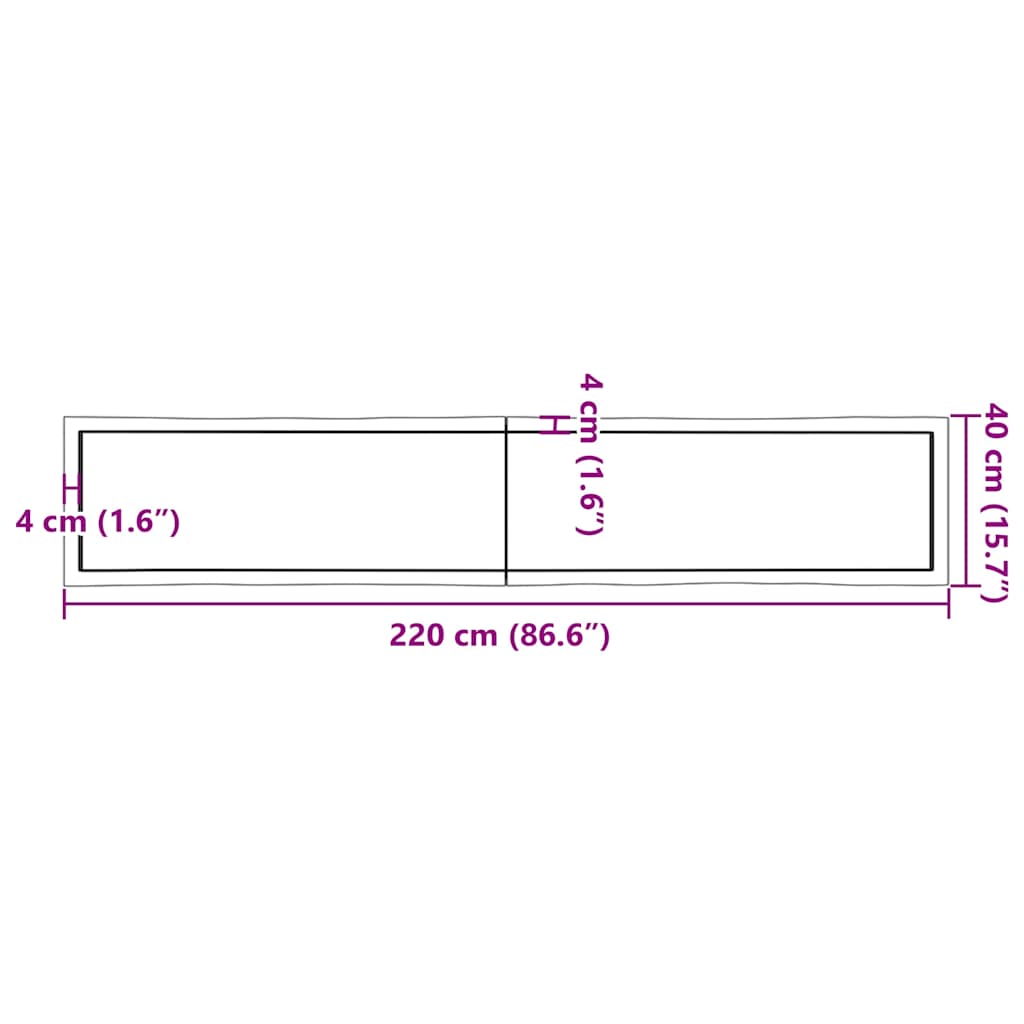 Solid Wood Live Edge Table Top, Light Brown, 220x40x(2-6)cm