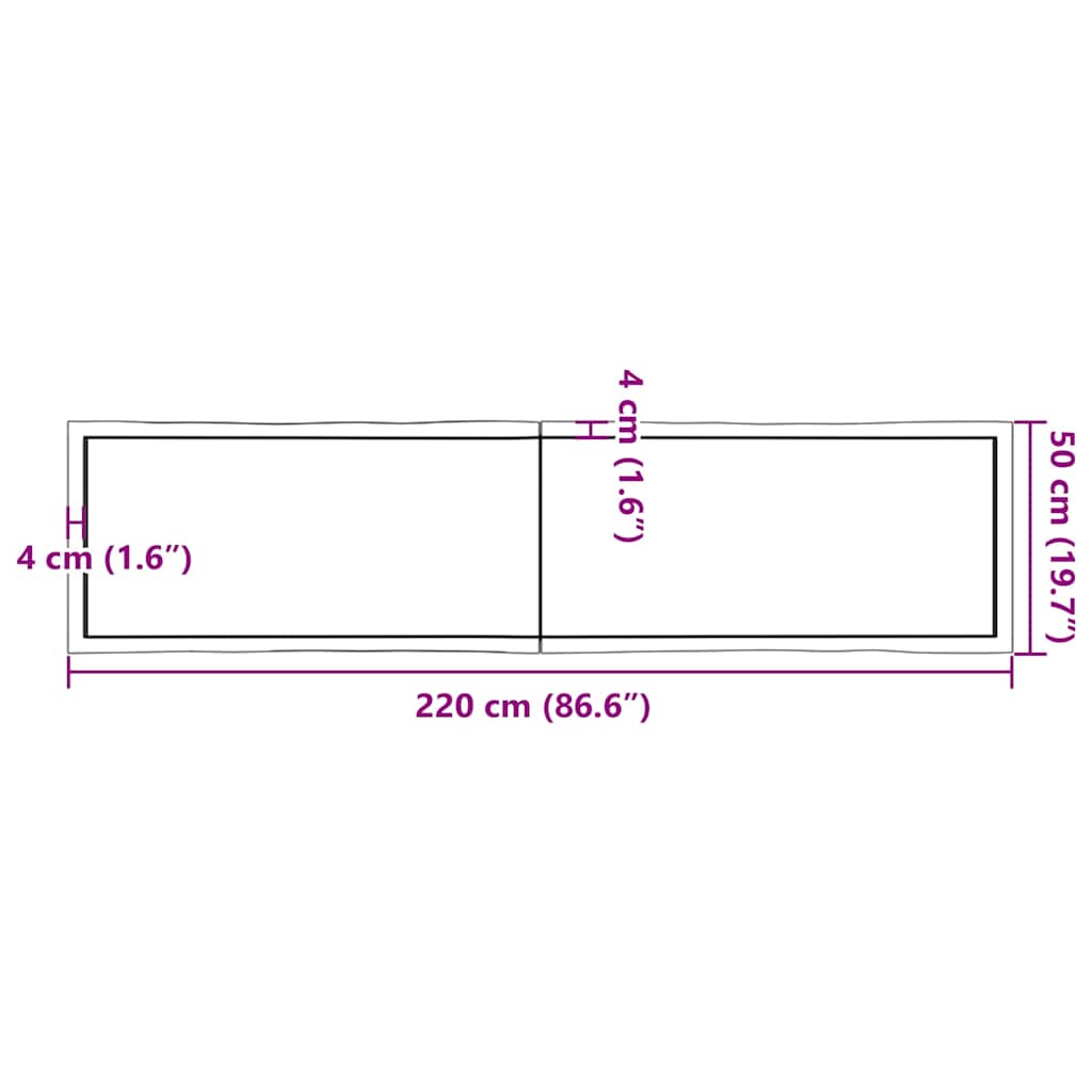 Table Top Light Brown 220x50x(2-6)cm Treated Solid Wood Live Edge