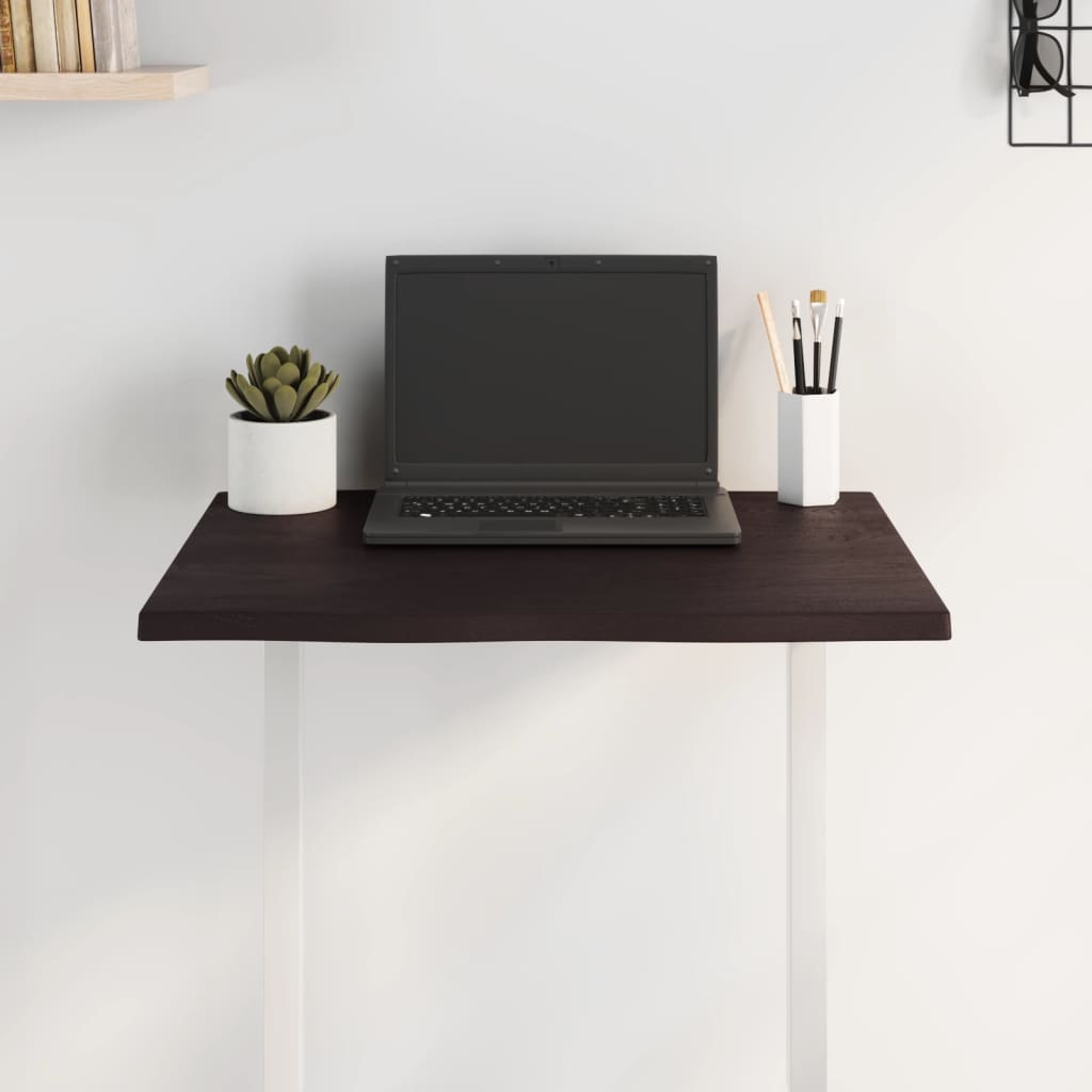 Oak Live Edge Solid Wood Table Top - Dark Brown 60x40x2 cm