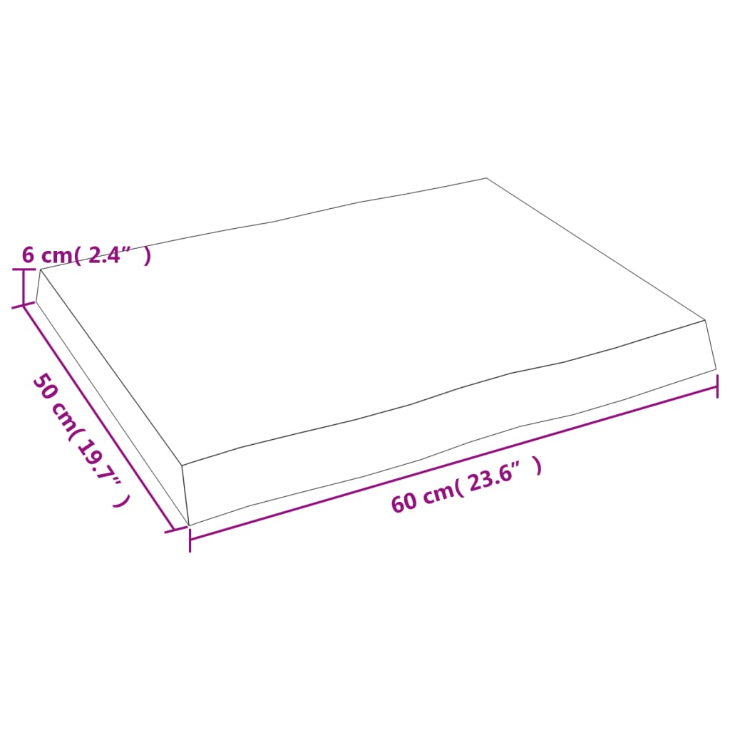 Live Edge Solid Wood Table Top, Dark Brown, 60x50 cm, Adjustable Thickness