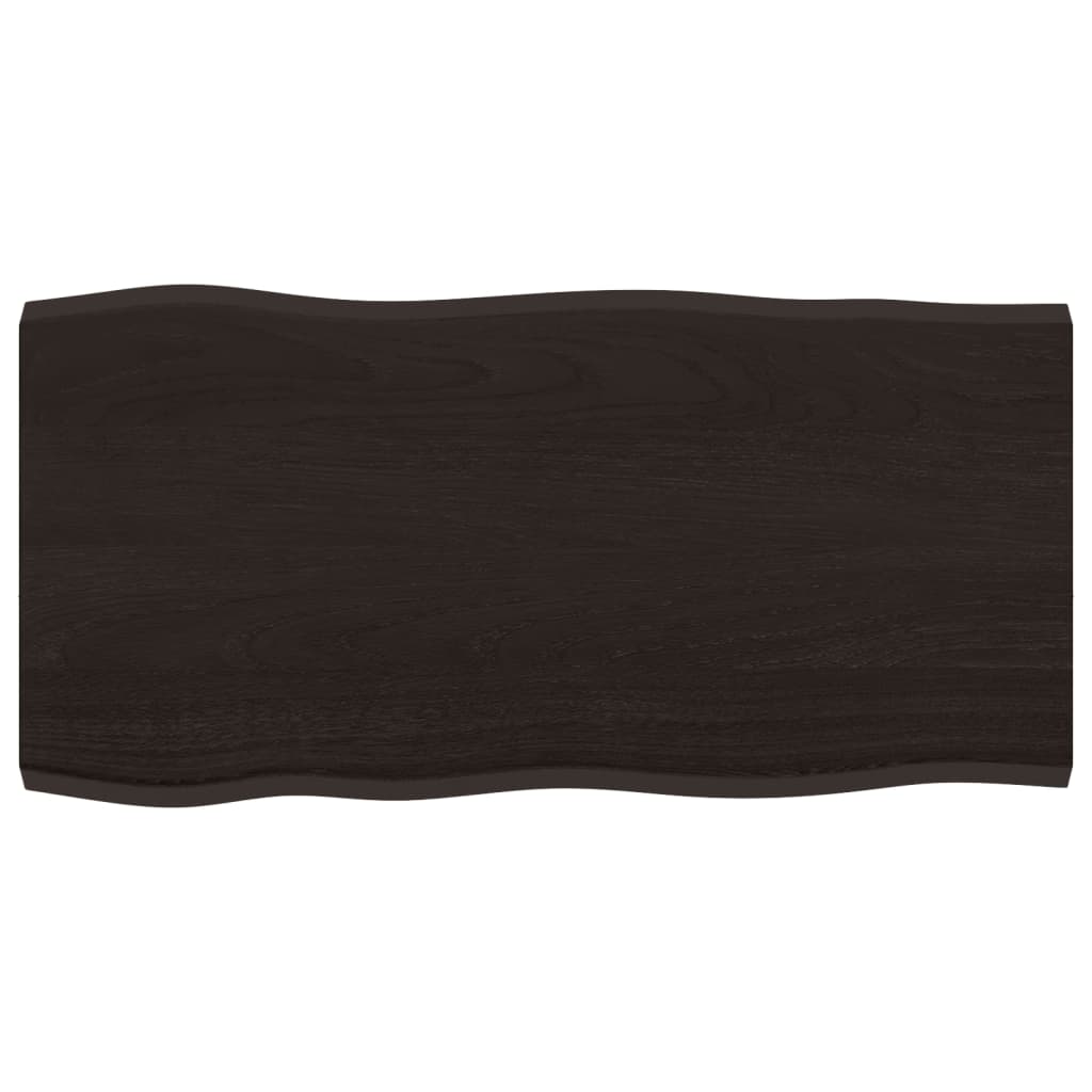 Live Edge Oak Table Top, Dark Brown, 80x40x2 cm, Treated Wood