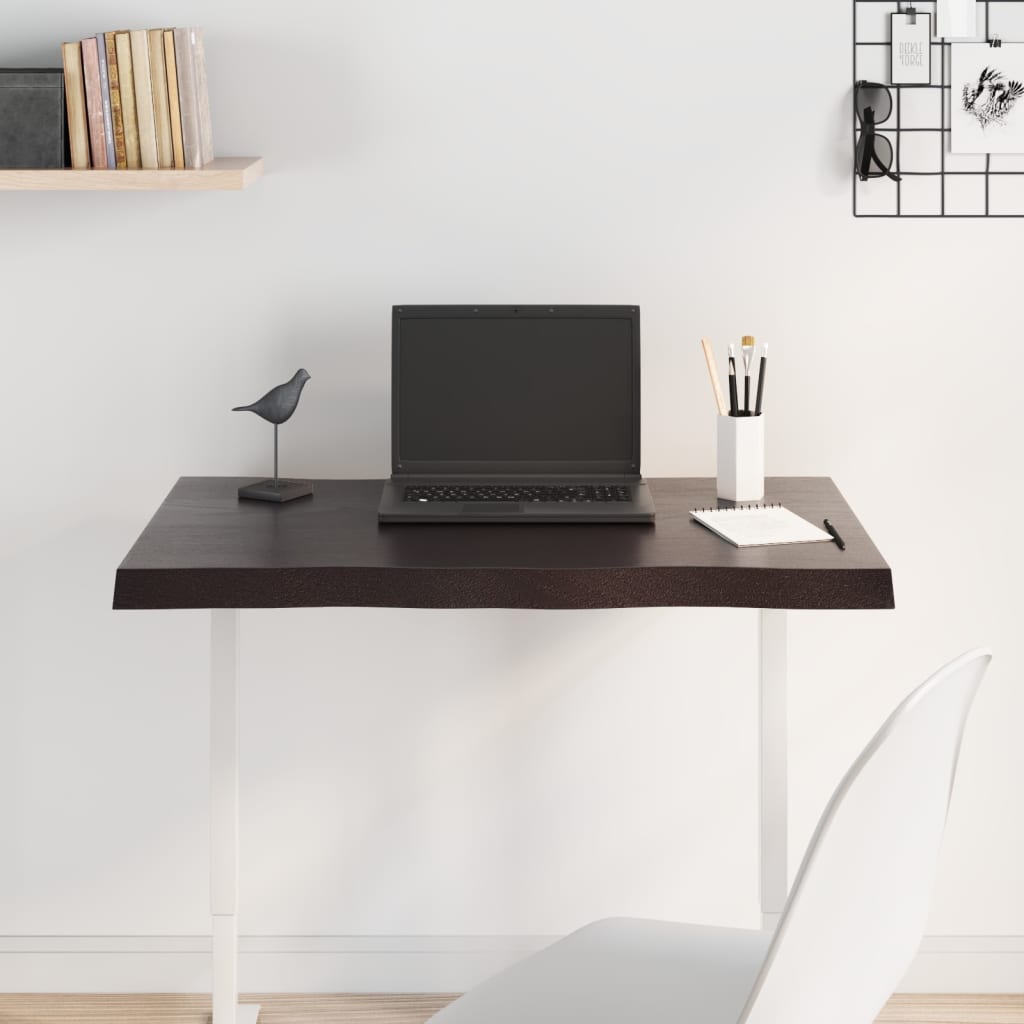 Live Edge Dark Brown Solid Wood Tabletop 80x40cm Adjustable Height