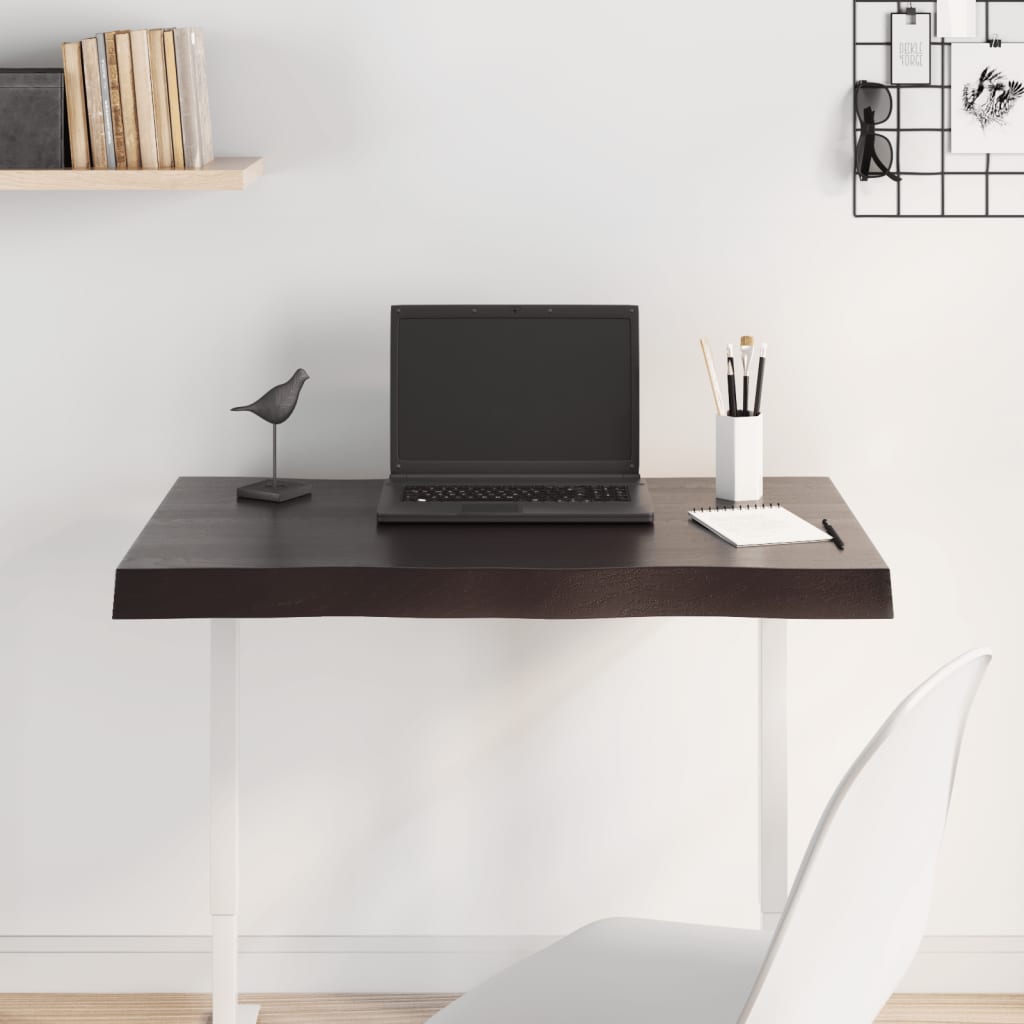 Live Edge Solid Wood Table Top, Dark Brown, 80x40cm, 2-6cm Thick