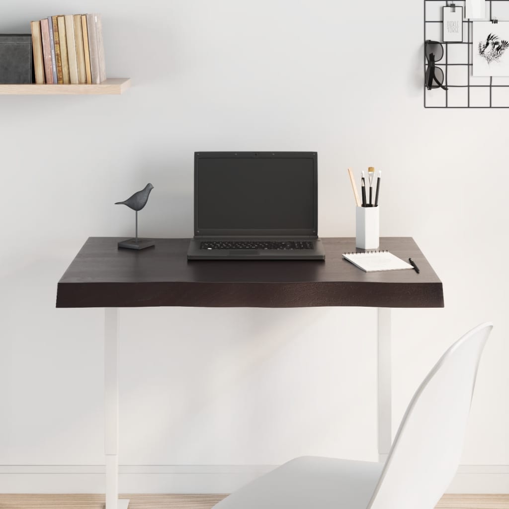 Live Edge Oak Table Top - Dark Brown, 80x50x2 cm, Solid Wood