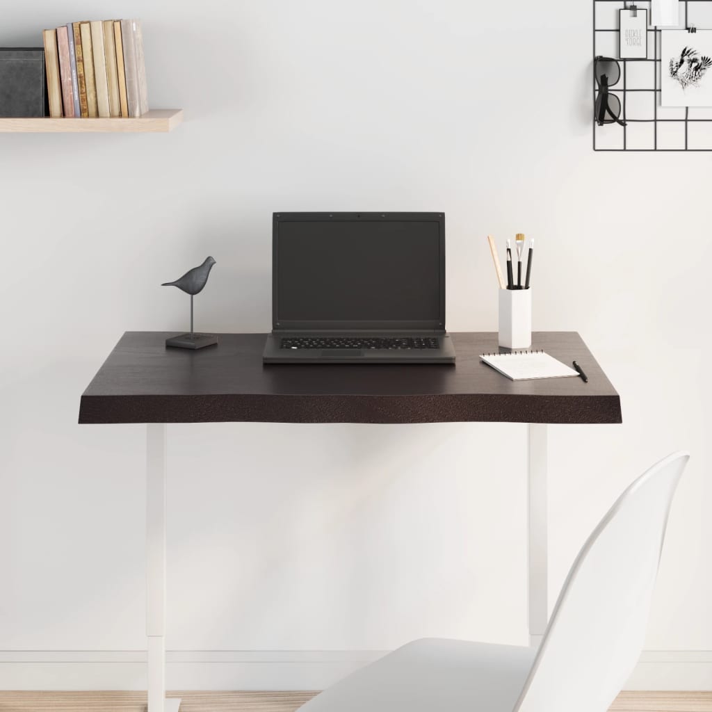 Live Edge Solid Wood Table Top, Dark Brown 80x50 cm, Treated