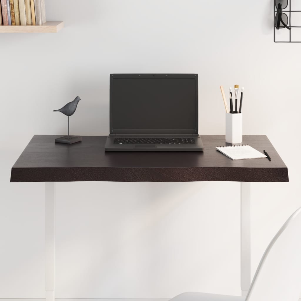 Live Edge Solid Wood Table Top, Dark Brown 80x50 cm, Treated