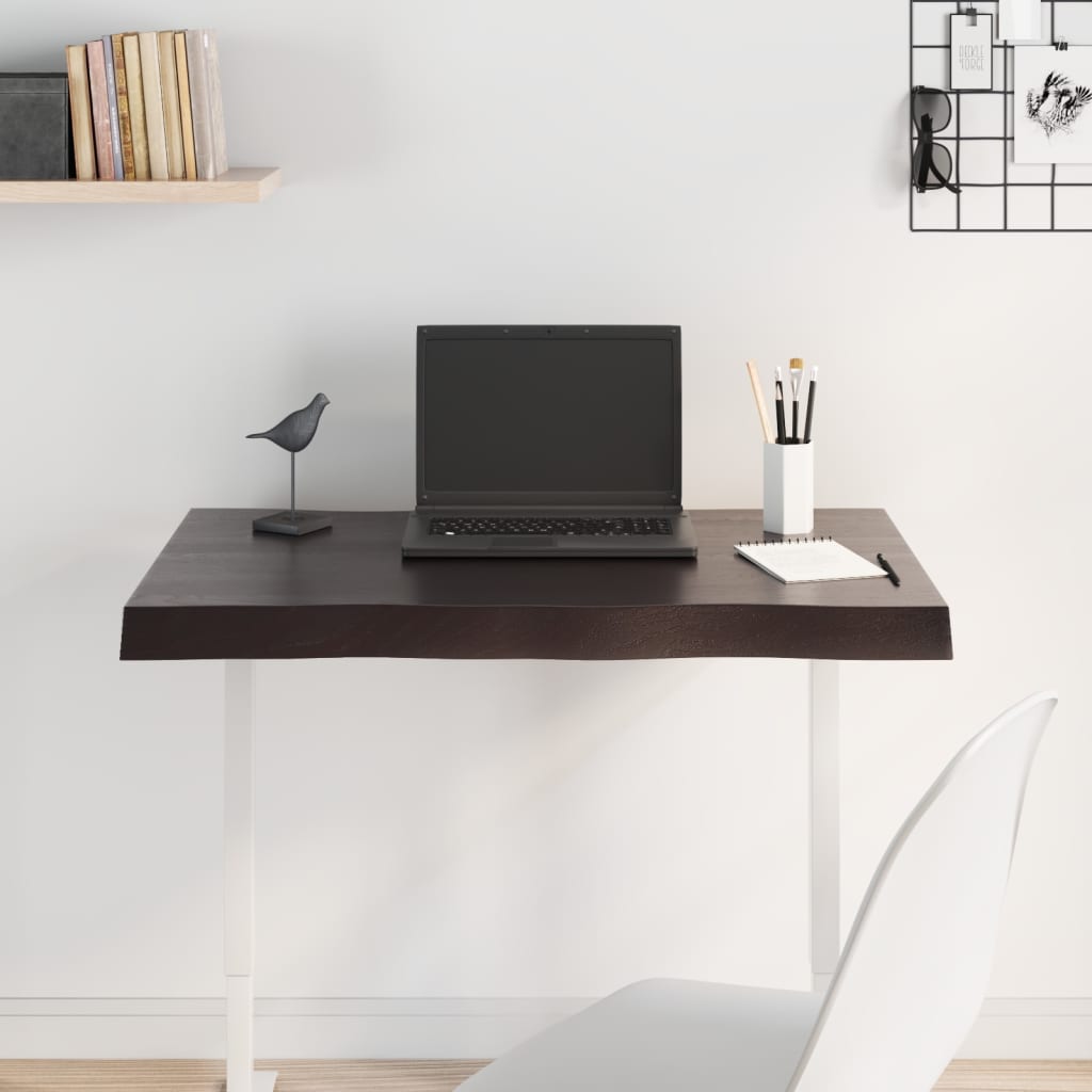 Live Edge Dark Brown Solid Wood Table Top 80x50 cm
