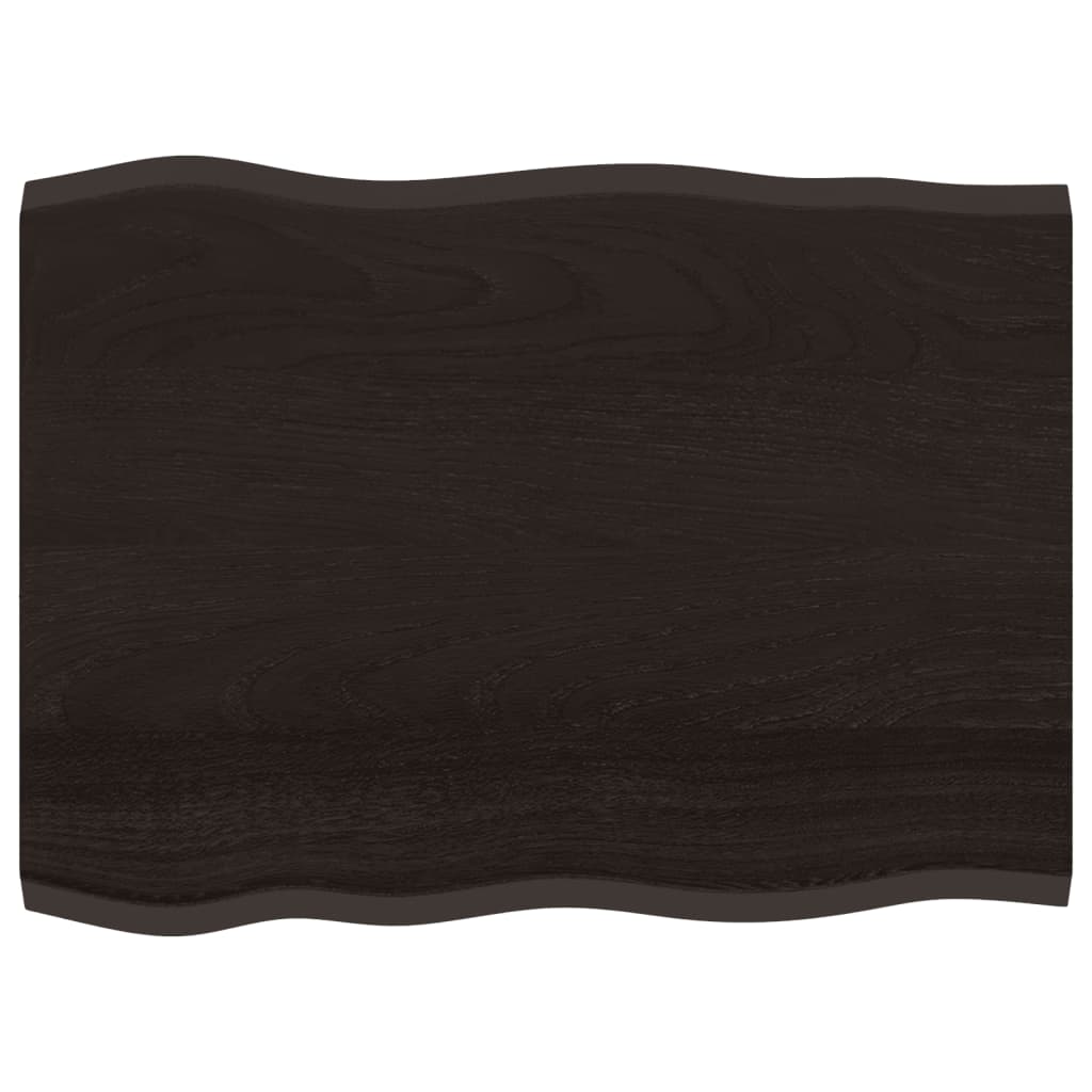 Solid Oak Live Edge Table Top, Dark Brown, 80x60 cm
