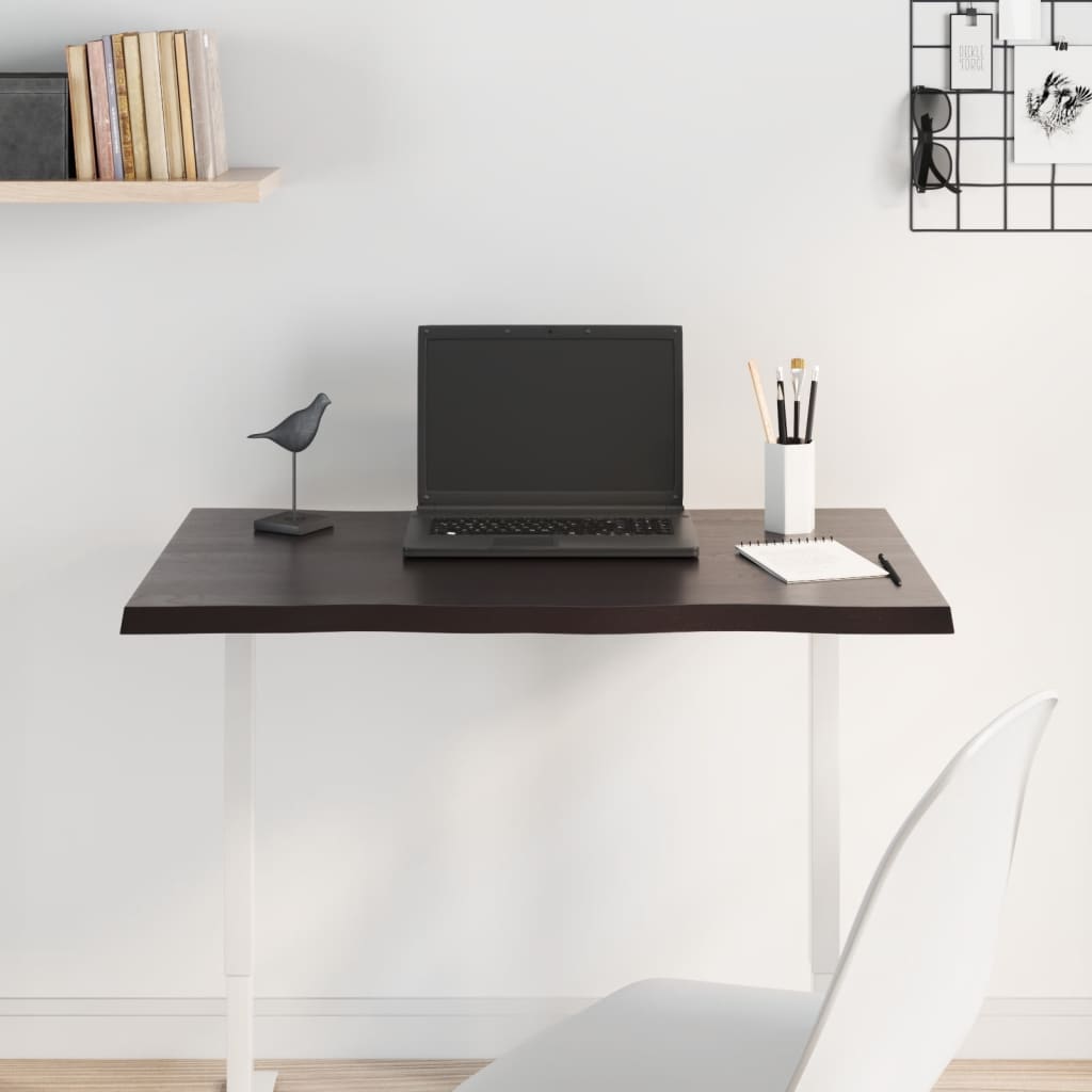 Solid Oak Live Edge Table Top, Dark Brown, 80x60 cm