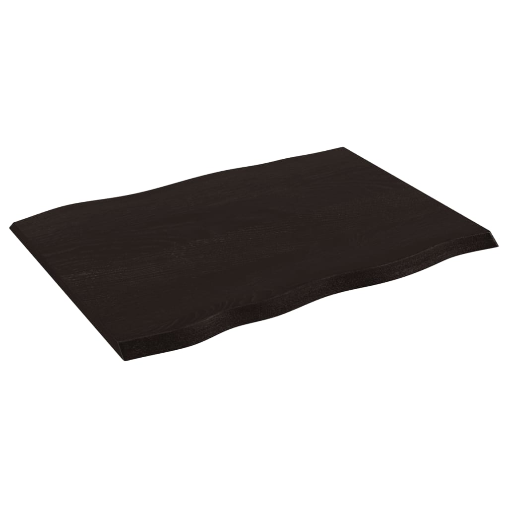 Solid Oak Live Edge Table Top, Dark Brown, 80x60 cm