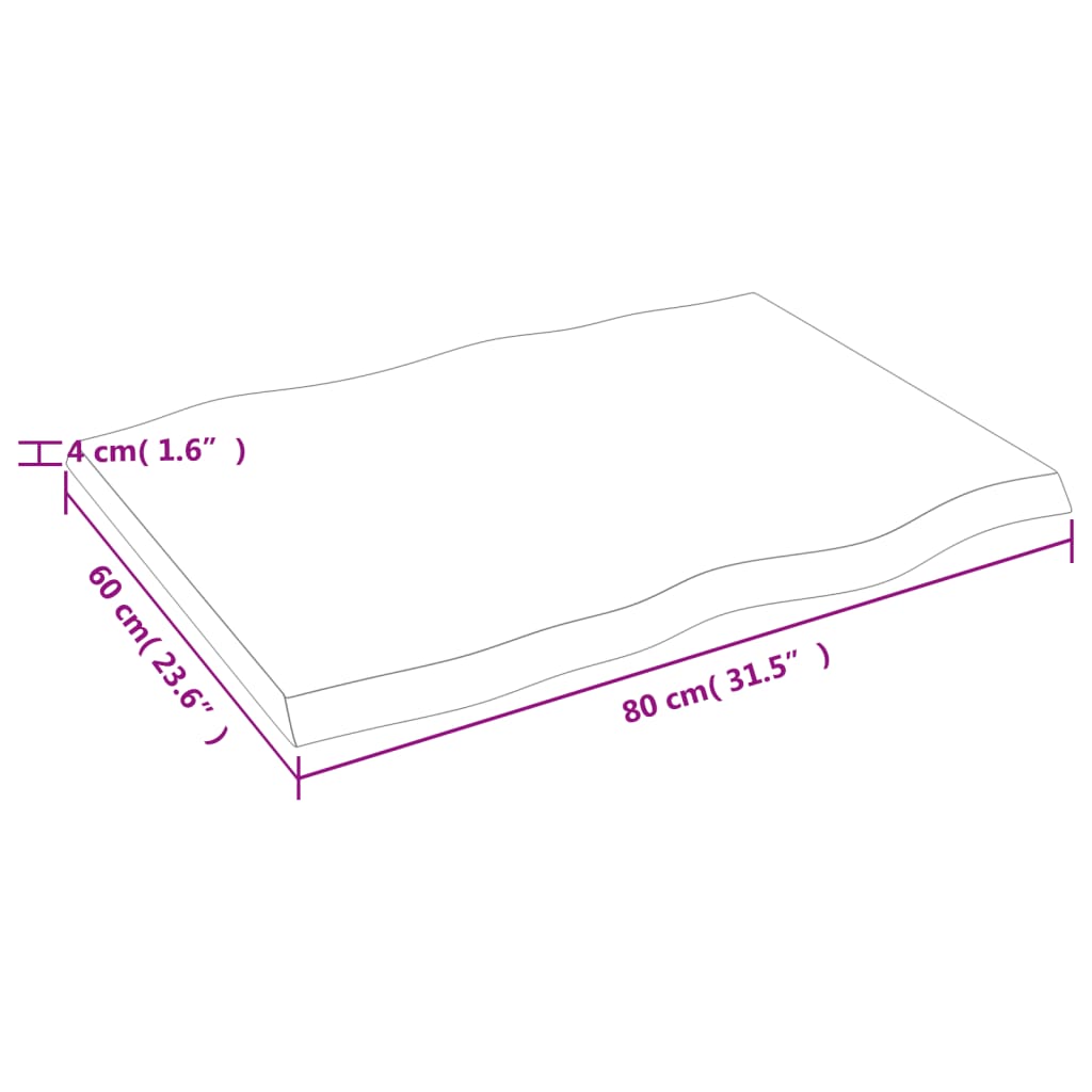 Solid Wood Live Edge Table Top, Dark Brown, 80x60 cm, Adjustable Thickness