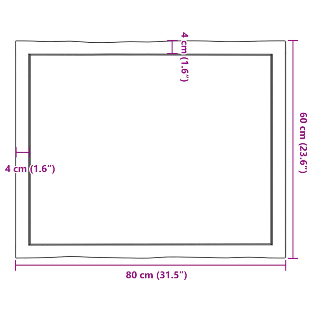 Live Edge Dark Brown Solid Wood Table Top 80x60x(2-6) cm