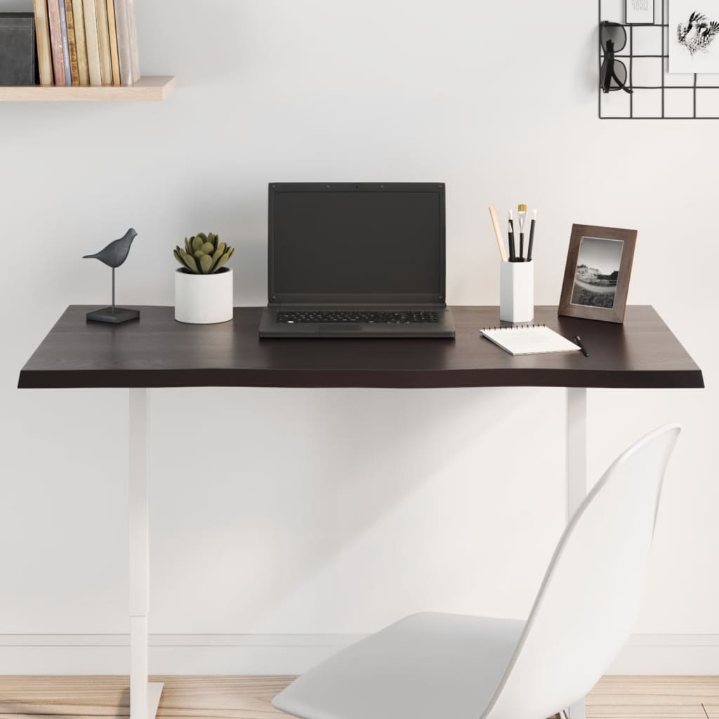 Live Edge Oak Table Top 100x40x2 cm - Dark Brown Solid Wood