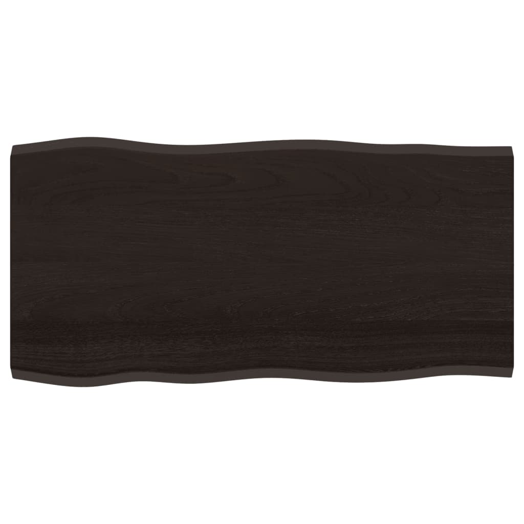 Live Edge Dark Brown Oak Table Top - 100x50x2 cm Solid Wood