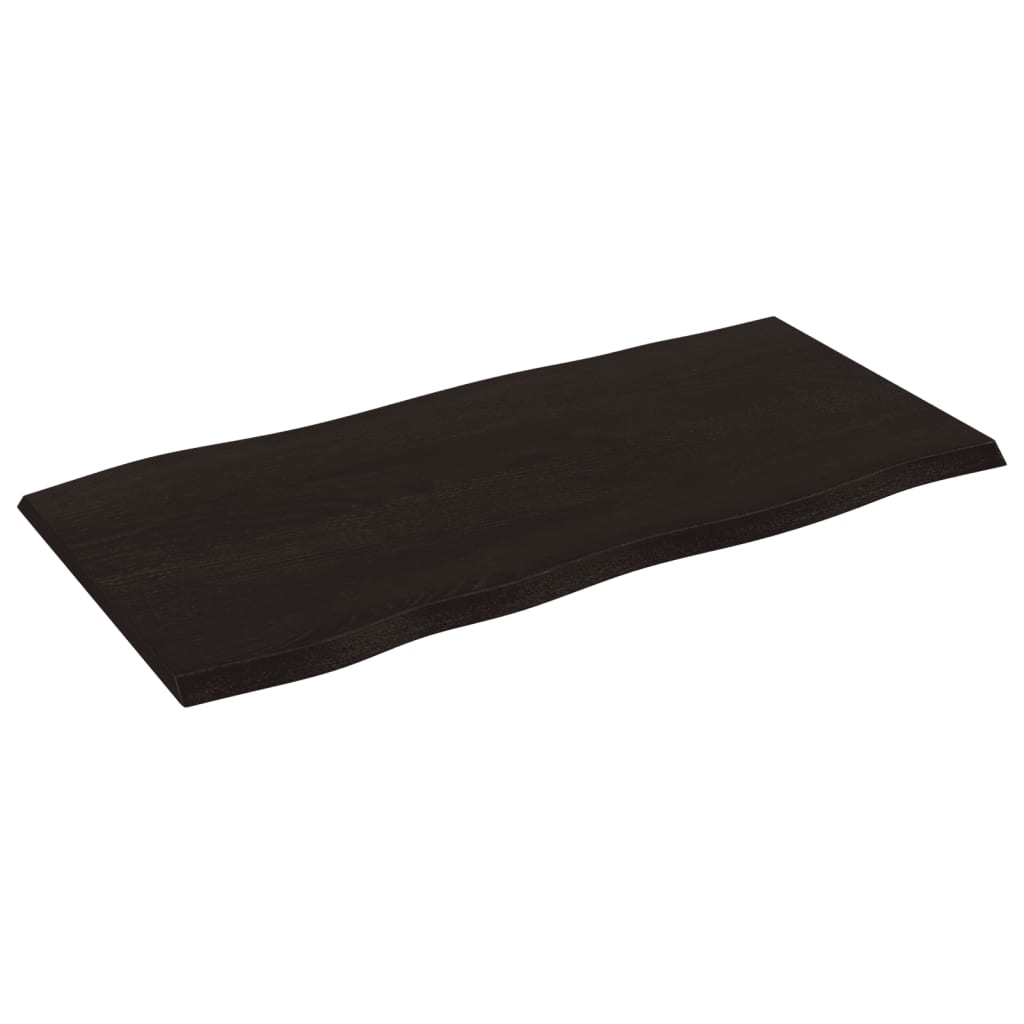 Live Edge Dark Brown Oak Table Top - 100x50x2 cm Solid Wood