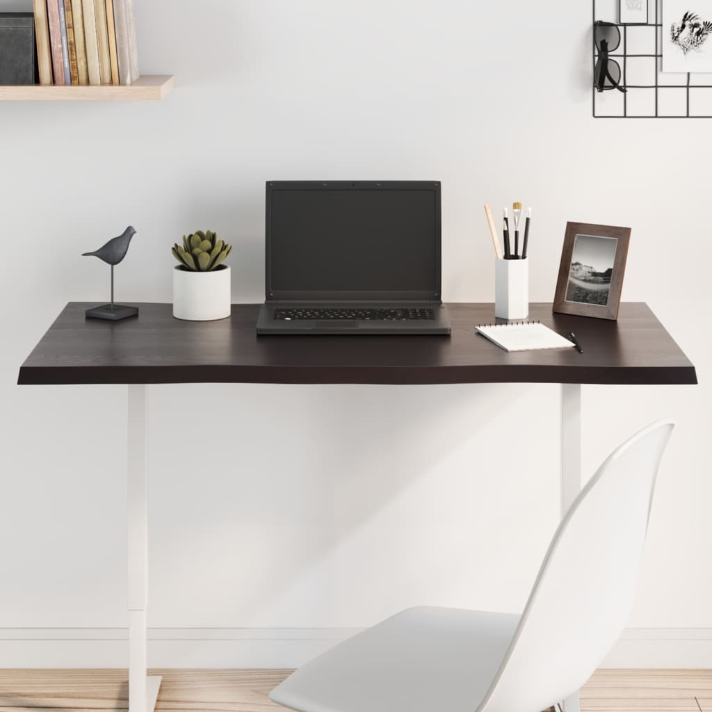 Live Edge Dark Brown Oak Table Top - 100x50x2 cm Solid Wood
