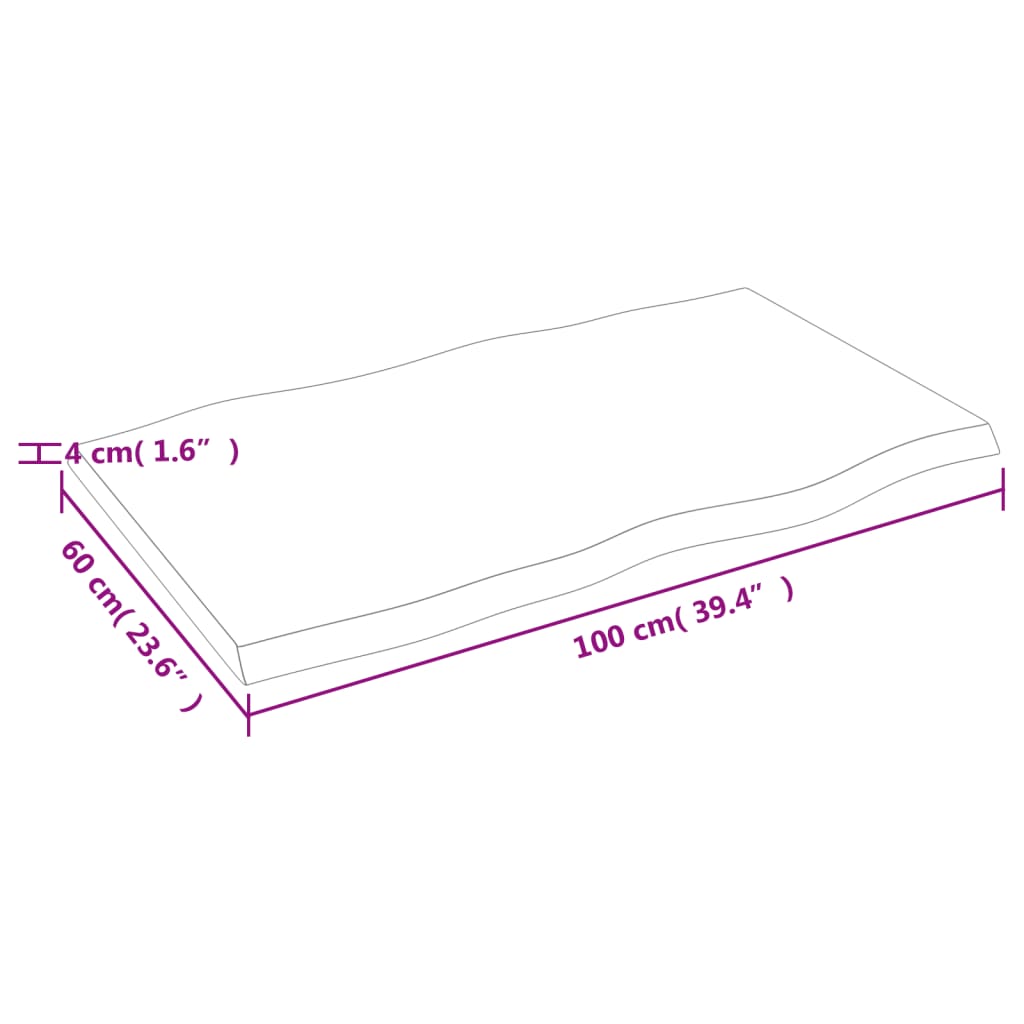 Live Edge Solid Wood Table Top, Dark Brown, 100x60x(2-4) cm