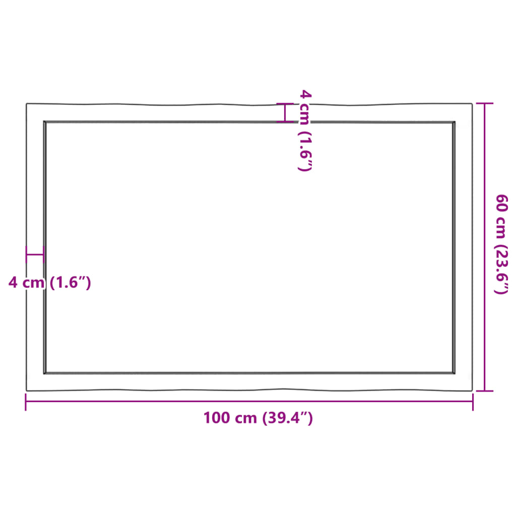 Live Edge Solid Wood Table Top, Dark Brown, 100x60x(2-4) cm