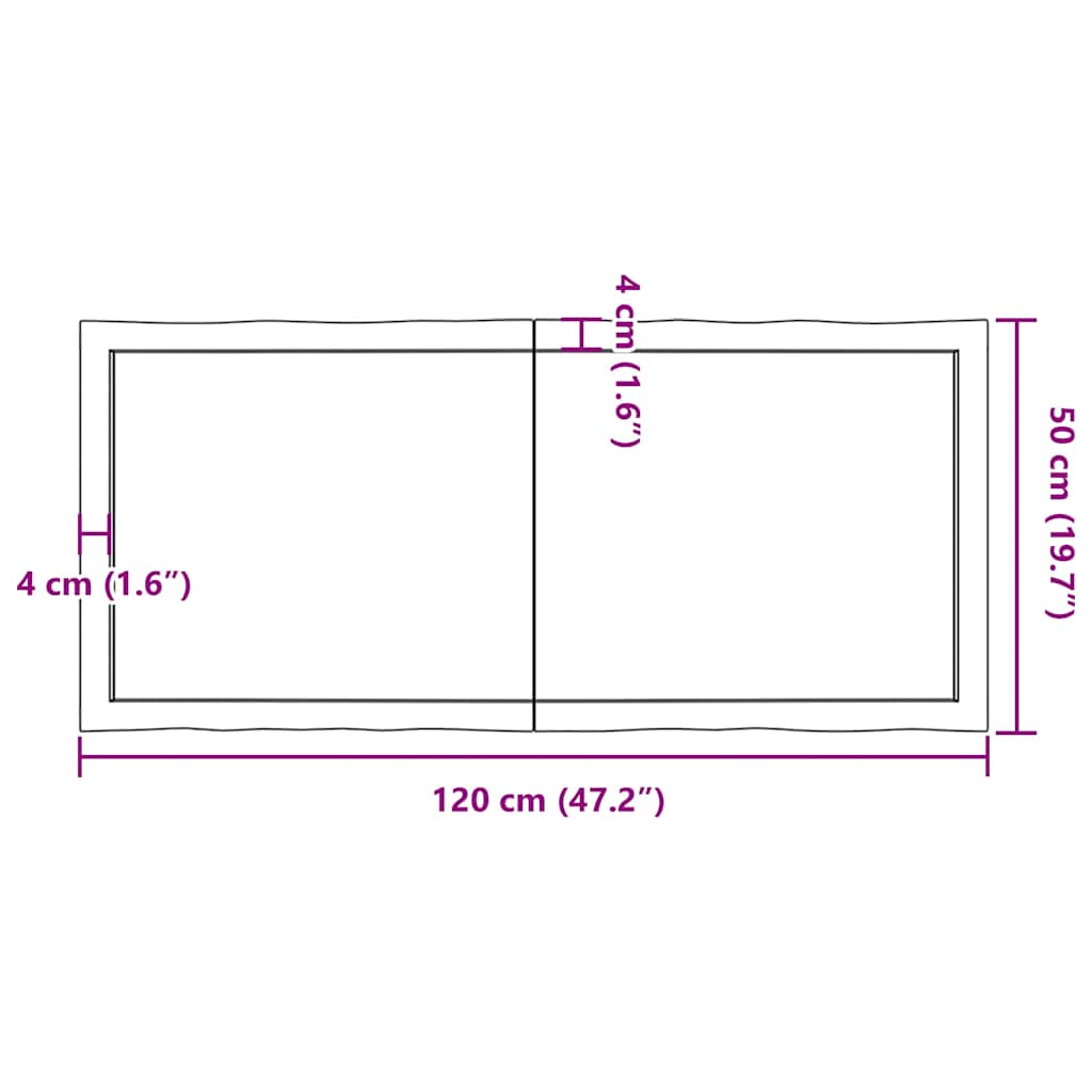 Solid Live Edge Table Top, Dark Brown, 120x50x2-4cm, Treated Wood