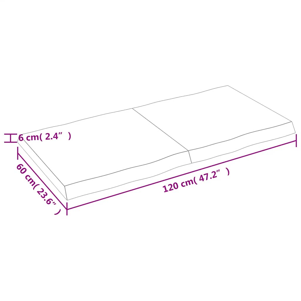 Solid Wood Live Edge Table Top, Dark Brown, 120x60 cm