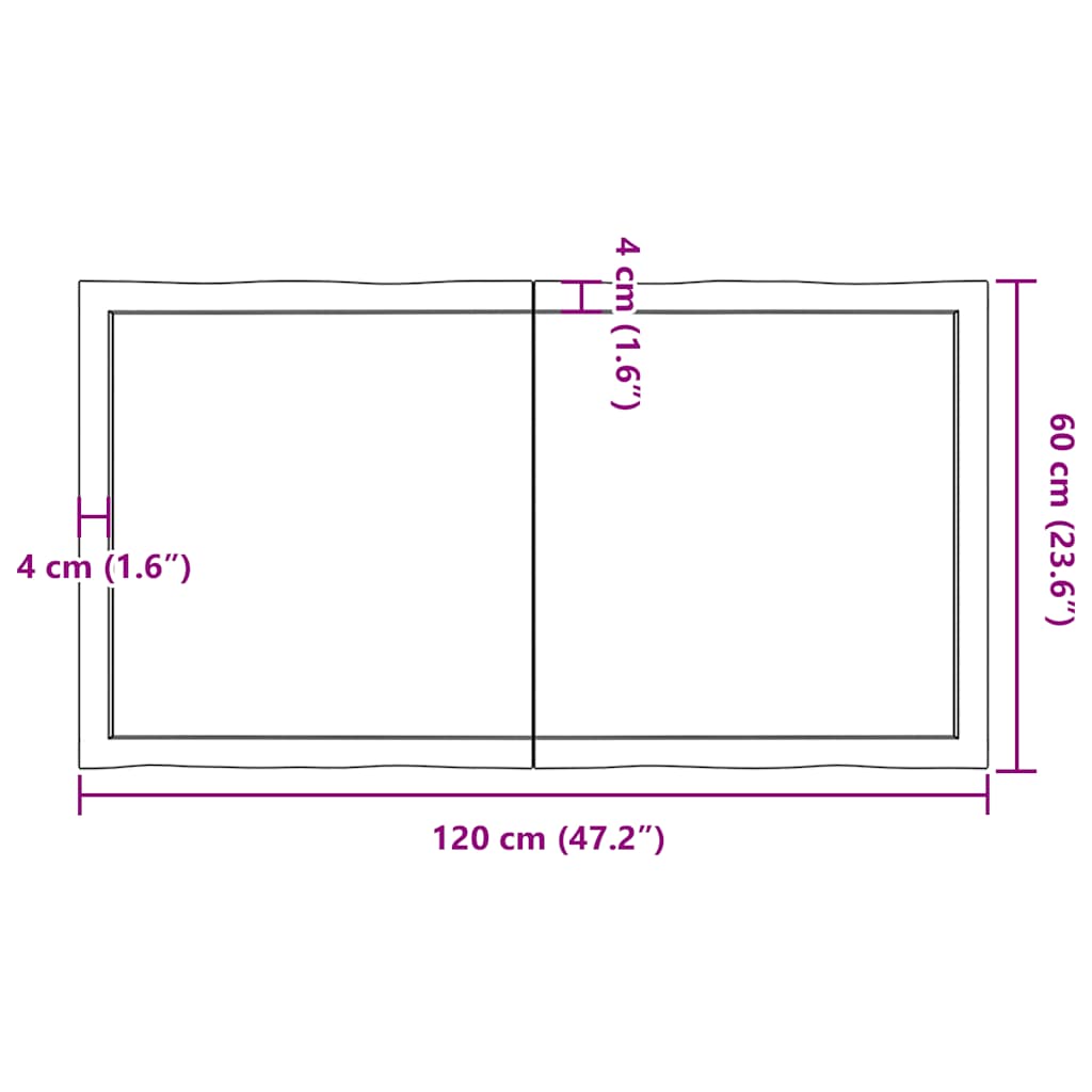 Solid Wood Live Edge Table Top, Dark Brown, 120x60 cm