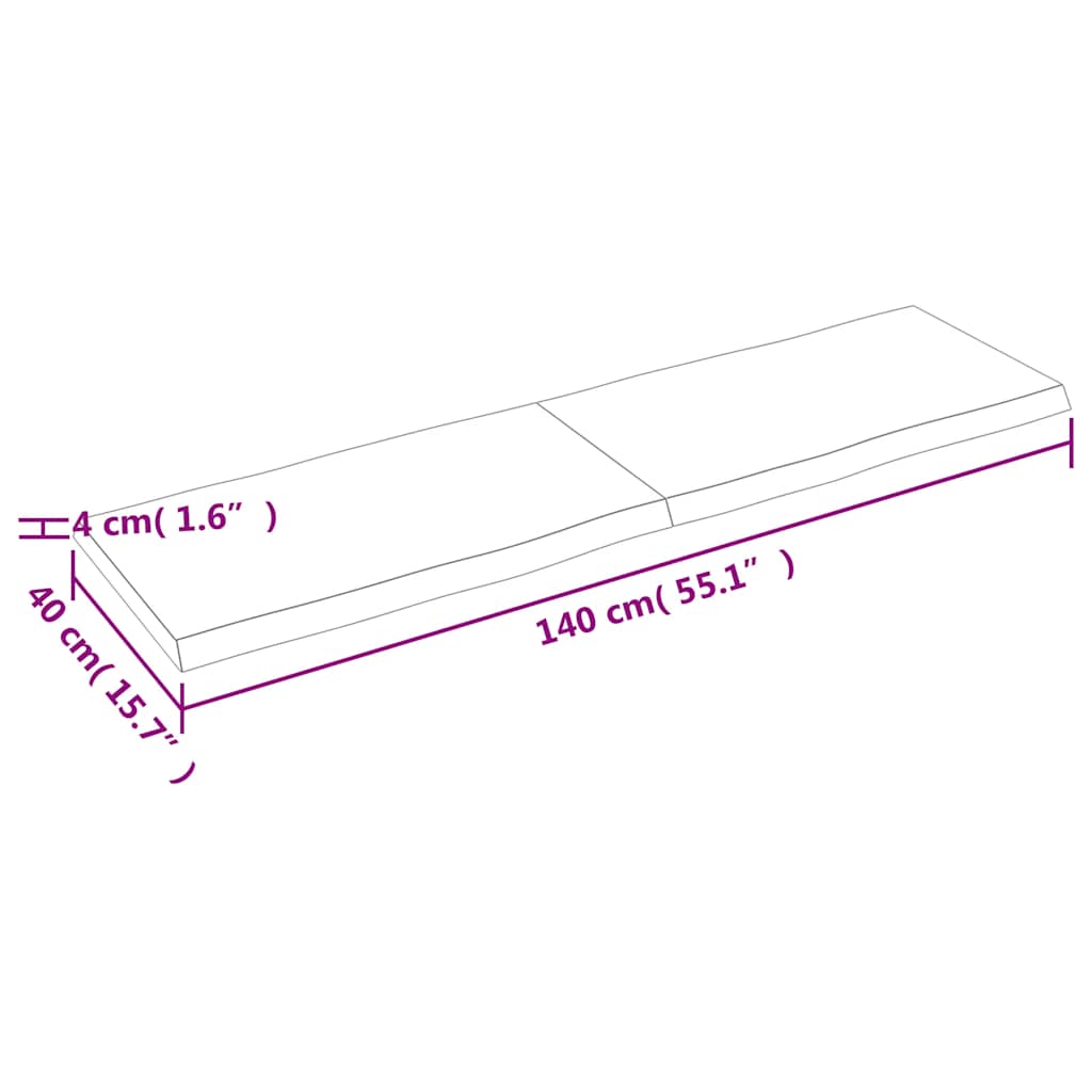 Live Edge Table Top, Dark Brown, Solid Wood, 140x40x(2-4) cm