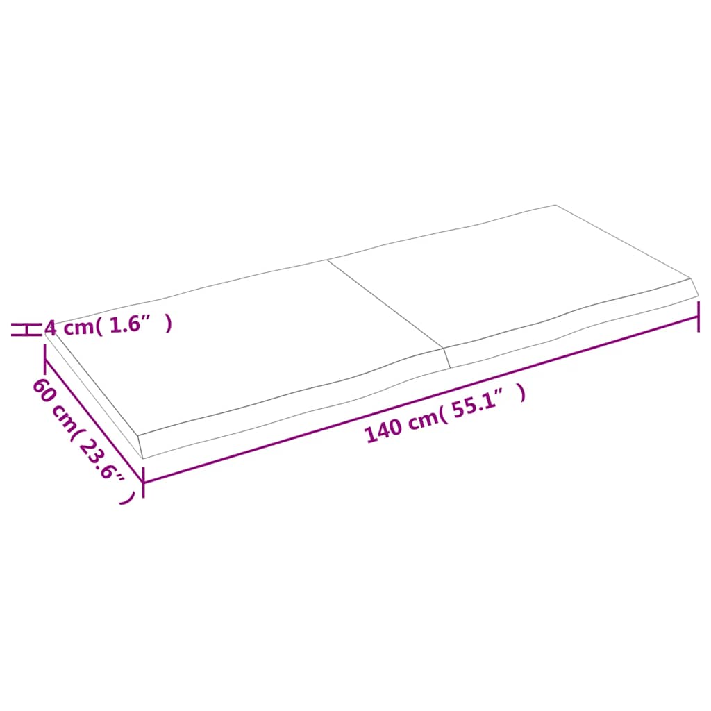 Live Edge Dark Brown Solid Wood Table Top - 140x60x(2-4) cm