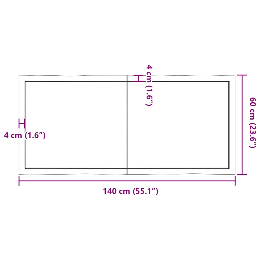 Live Edge Dark Brown Solid Wood Table Top - 140x60x(2-4) cm
