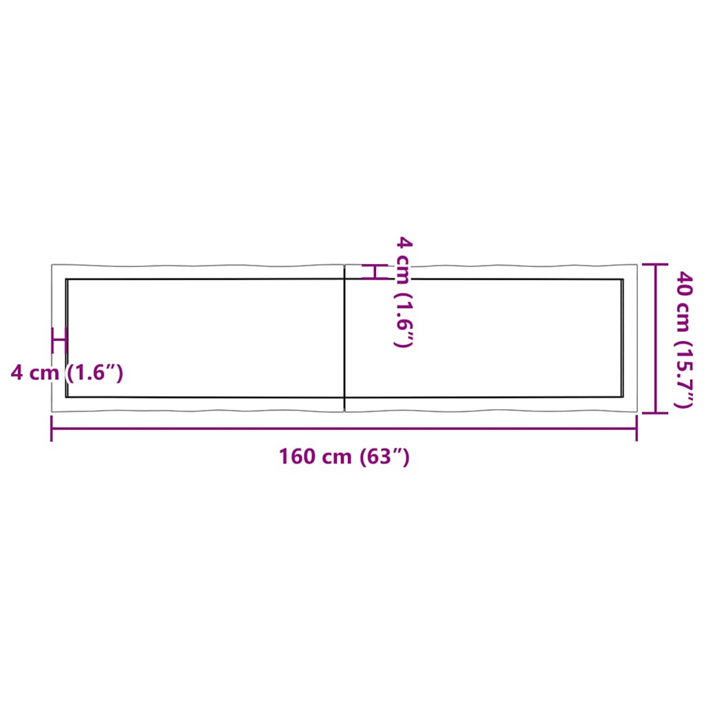 Solid Wood Live Edge Table Top, Dark Brown, 160x40 cm, Treated