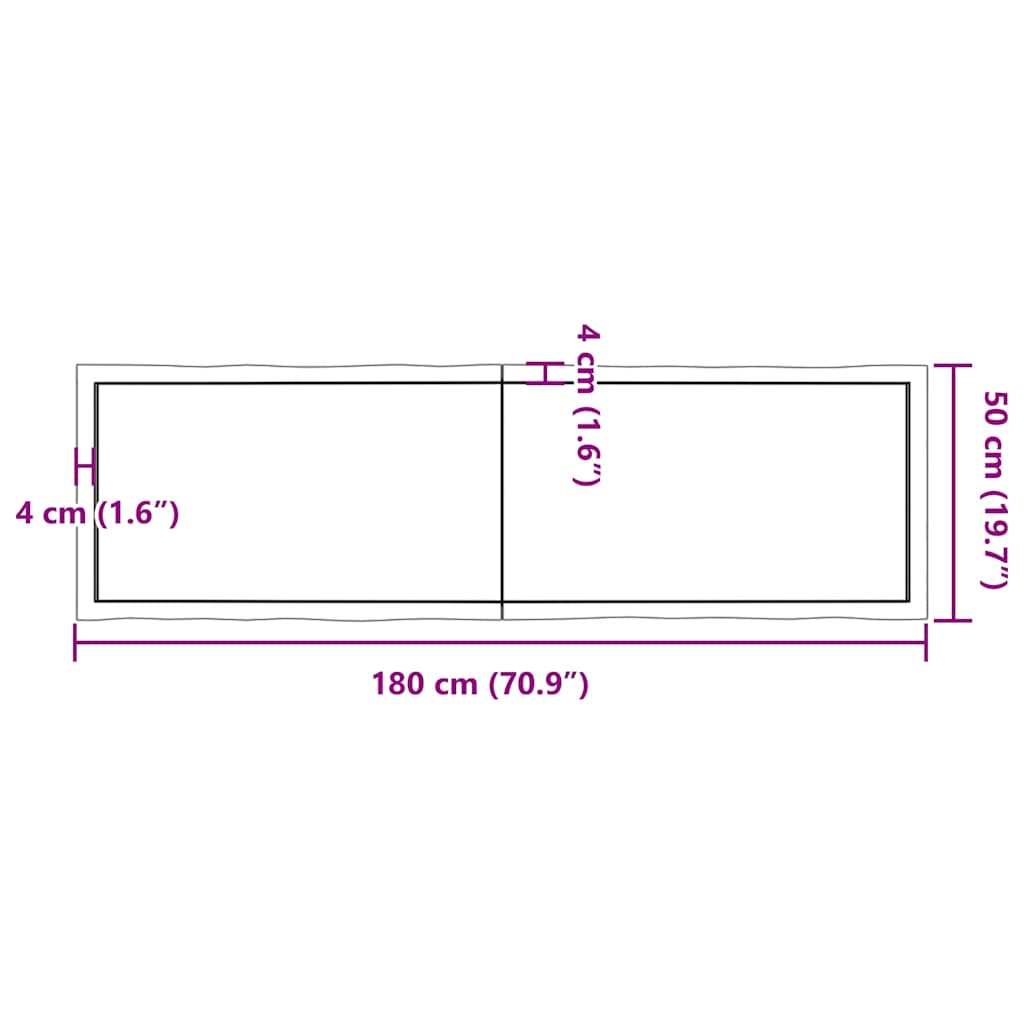 Live Edge Solid Wood Table Top, Dark Brown, 180x50 cm