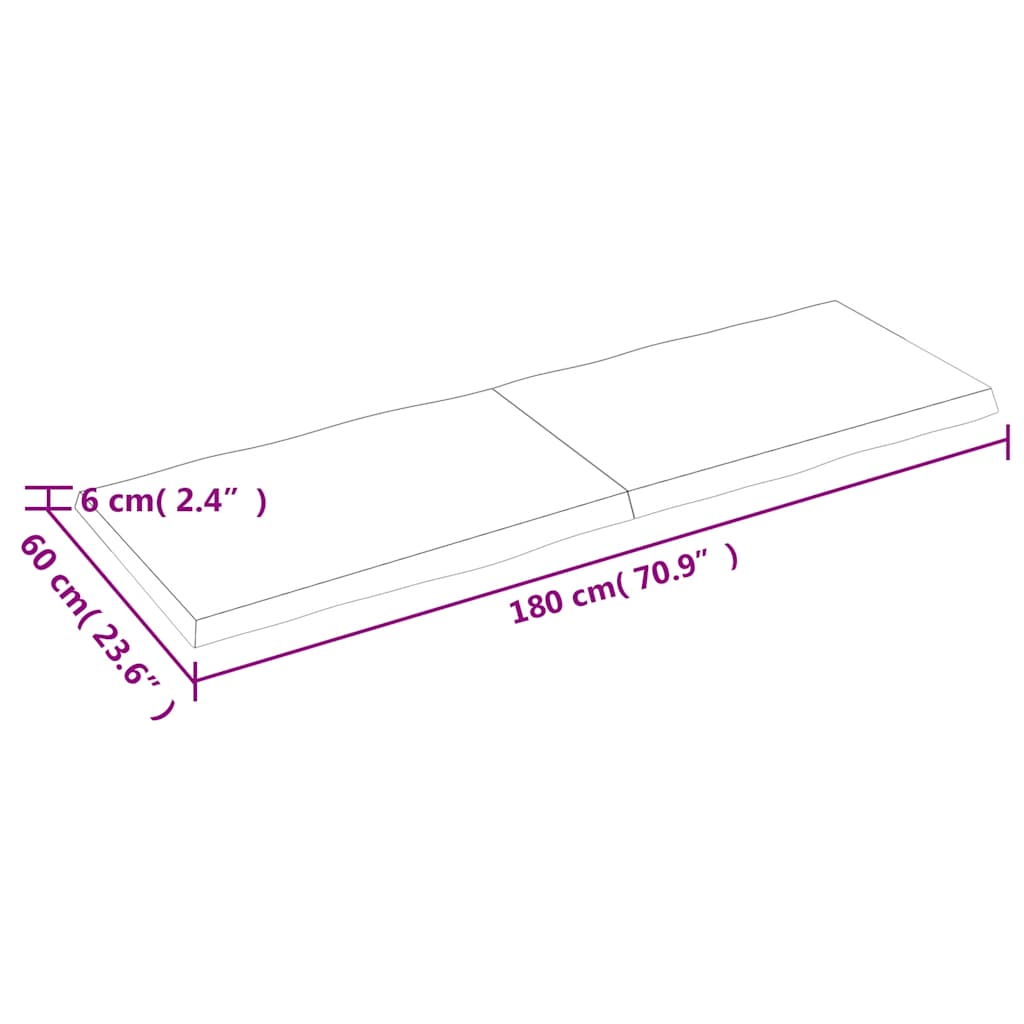 Live Edge Solid Wood Table Top, Dark Brown, 180x60 cm