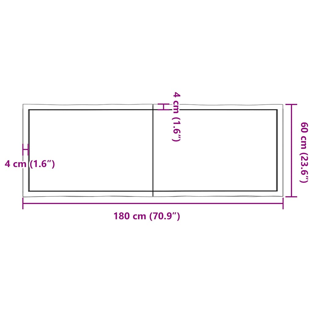 Live Edge Solid Wood Table Top, Dark Brown, 180x60 cm