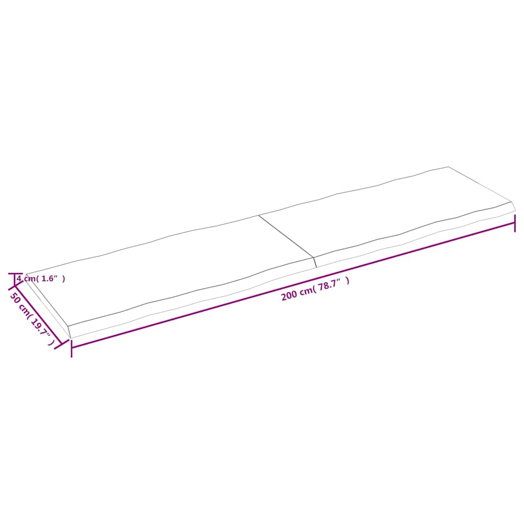 Solid Wood Live Edge Table Top, Dark Brown, 200x50 cm, Treated